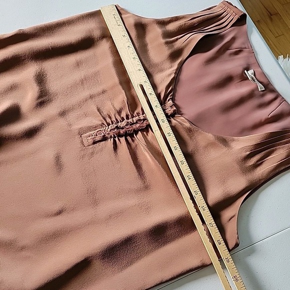 J Crew Silk Chiffon Belted Blouse Small Chocolate Brown Sleeveless Chic Feminine - Picture 10 of 15